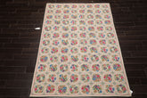 5x8 Ivory, Pink, Lavender Color Hand Woven Aubusson Needlepoint Wool Traditional Oriental Rug